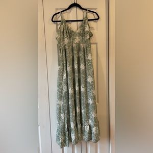 Green flowered long spaghetti strap dress